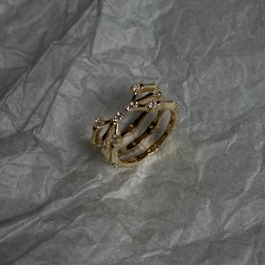 Anillo de Bambú con Zirconia Chapado en Oro 18k - Diseño Personalidad - Image 12