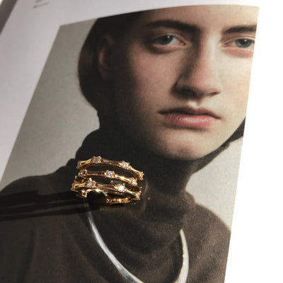 Anillo de Bambú con Zirconia Chapado en Oro 18k - Diseño Personalidad - Image 3