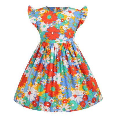Vestido Infantil Estilo Verano con Mangas Volantes y Estampado Bicolor - Image 7
