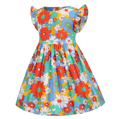 Vestido Infantil Estilo Verano con Mangas Volantes y Estampado Bicolor - Image 10