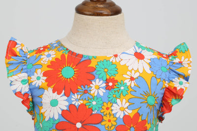Vestido Infantil Estilo Verano con Mangas Volantes y Estampado Bicolor - Image 9