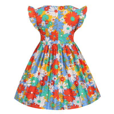 Vestido Infantil Estilo Verano con Mangas Volantes y Estampado Bicolor - Image 8