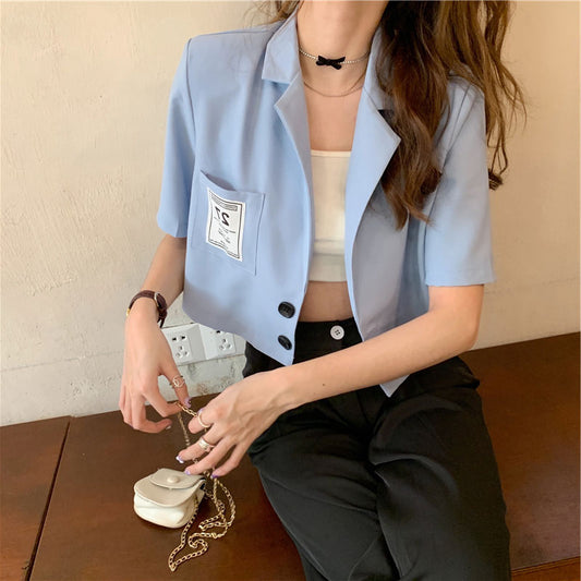 Blazer Coreano Minimalista Blanco de Manga Corta