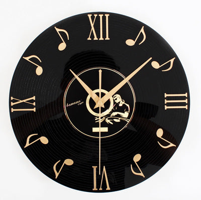 Reloj de Pared Estéreo 3D Notas Musicales Retro Dorado - Disco Vinilo Vintage