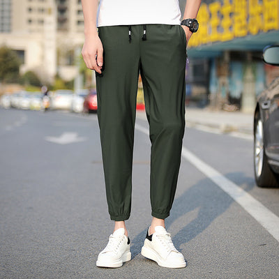 Pantalones Capri de Seda Helada Color Sólido Sección Fina - Image 8