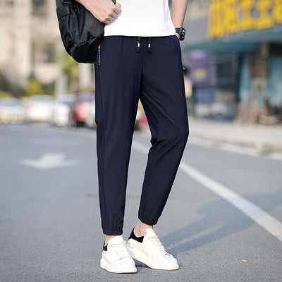 Pantalones Capri de Seda Helada Color Sólido Sección Fina