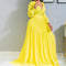 Vestido Largo Africano Mujer Cuello en V Manga Larga Amarillo