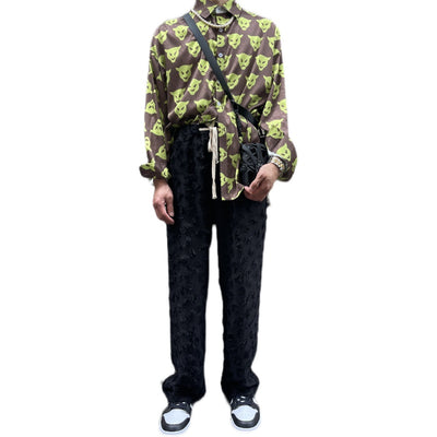 Pantalones Deportivos Holgados con Cintura Elástica y Textura Acanalada