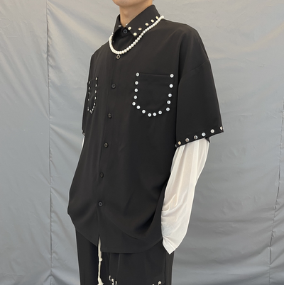 Playera Punk Rock Negra con Remaches y Drapeado Transpirable - Image 10