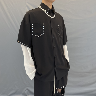 Playera Punk Rock Negra con Remaches y Drapeado Transpirable - Image 3