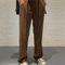 Pantalón Ancho Caramelo Talle Alto Drapeado Ligero Primavera Verano