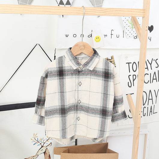 Camisa Cuadriculada Infantil Estilo Coreano Suelta Solapa Larga - Image 34