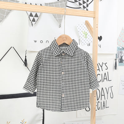 Camisa Cuadriculada Infantil Estilo Coreano Suelta Solapa Larga - Image 38