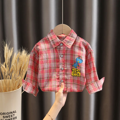 Camisa Cuadriculada Infantil Estilo Coreano Suelta Solapa Larga - Image 40