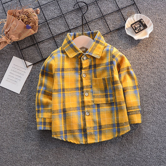 Camisa Cuadriculada Infantil Estilo Coreano Suelta Solapa Larga - Image 57