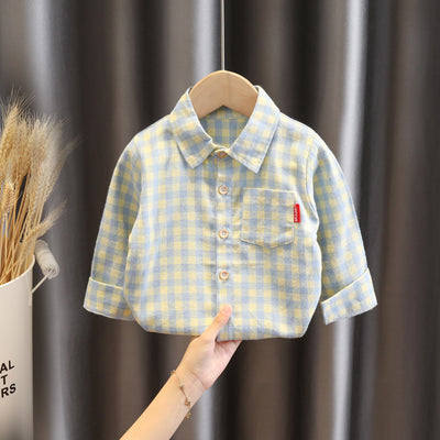 Camisa Cuadriculada Infantil Estilo Coreano Suelta Solapa Larga - Image 58