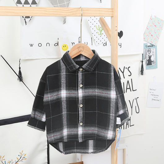 Camisa de Cuadros Infantil Estilo Coreano Suelta con Solapa Manga Larga - Image 38