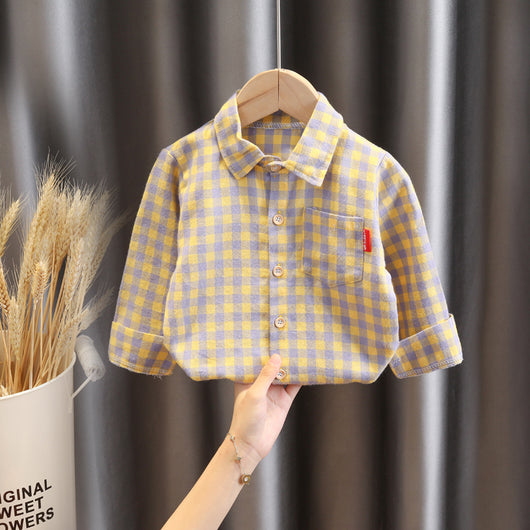 Camisa de Cuadros Infantil Estilo Coreano Suelta con Solapa Manga Larga - Image 41
