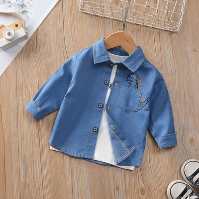 Camisa de Cuadros Infantil Estilo Coreano Suelta con Solapa Manga Larga - Image 45