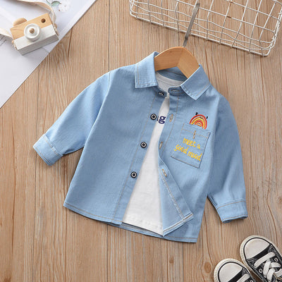 Camisa de Cuadros Infantil Estilo Coreano Suelta con Solapa Manga Larga - Image 49