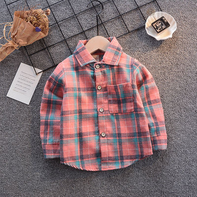 Camisa de Cuadros Infantil Estilo Coreano Suelta con Solapa Manga Larga - Image 55