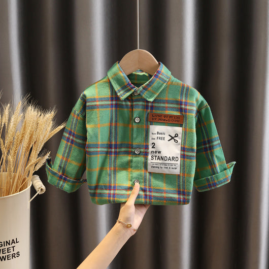 Camisa de Cuadros Infantil Estilo Coreano Suelta con Solapa Manga Larga - Image 57