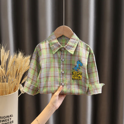 Camisa de Cuadros Infantil Estilo Coreano Suelta con Solapa Manga Larga - Image 56