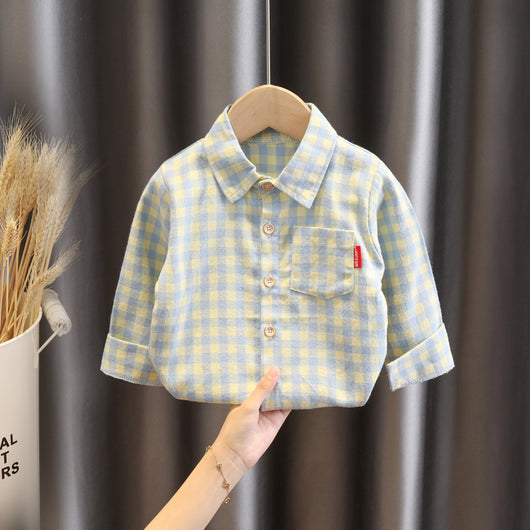 Camisa de Cuadros Infantil Estilo Coreano Suelta con Solapa Manga Larga - Image 59