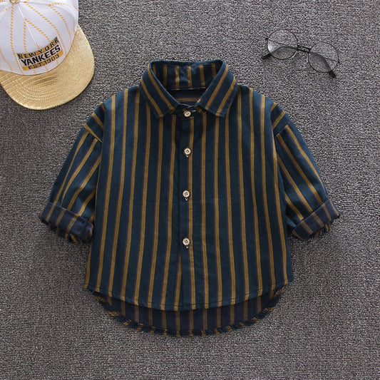 Camisa Cuadriculada Infantil Estilo Coreano Suelta Solapa Larga - Image 2