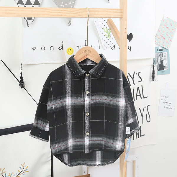 Camisa Cuadriculada Infantil Estilo Coreano Suelta Solapa Larga - Image 10