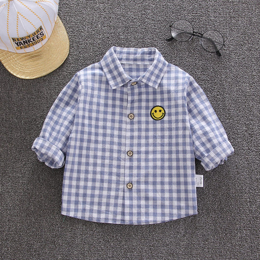 Camisa Cuadriculada Infantil Estilo Coreano Suelta Solapa Larga - Image 4