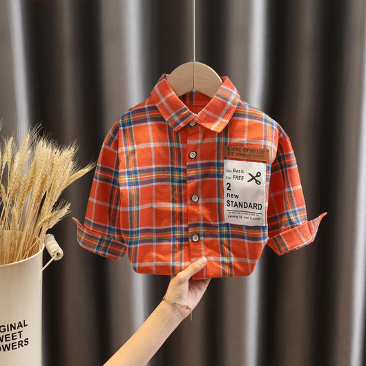 Camisa Cuadriculada Infantil Estilo Coreano Suelta Solapa Larga - Image 14