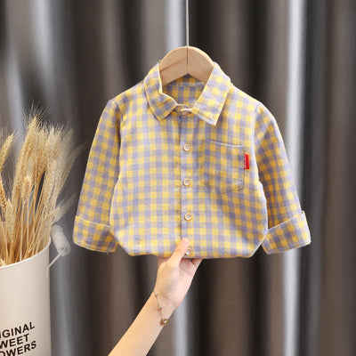 Camisa de Cuadros Infantil Estilo Coreano Suelta con Solapa Manga Larga - Image 18