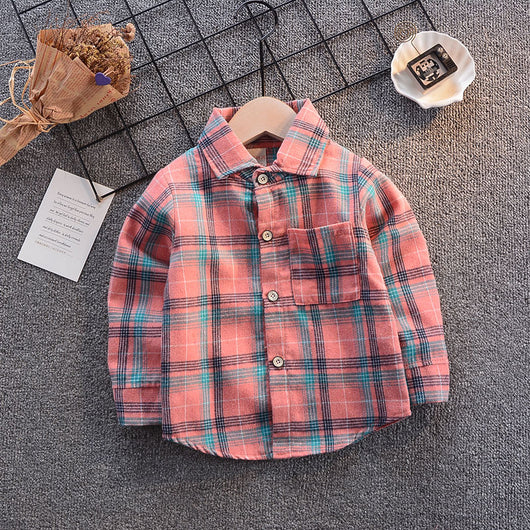 Camisa de Cuadros Infantil Estilo Coreano Suelta con Solapa Manga Larga - Image 12