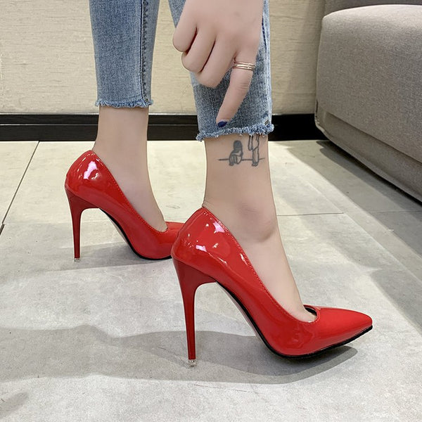 Zapatos de Tacón Fino Elegantes para Mujer - Punta Aguda Charol Brillante