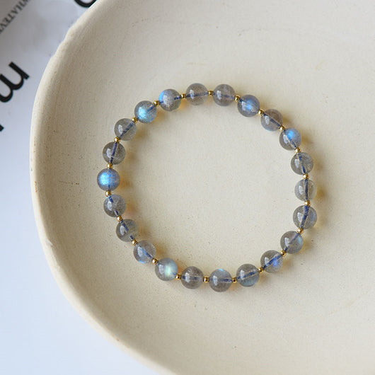 Pulsera de Piedra Luna Gris Natural con Detalles de Oro - Image 9