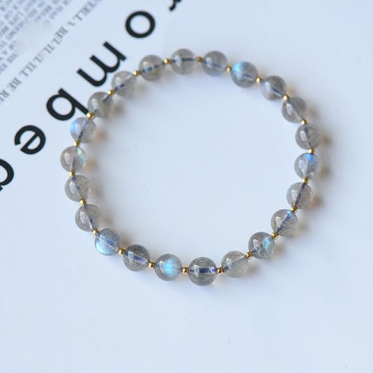 Pulsera de Piedra Luna Gris Natural con Detalles de Oro - Image 8