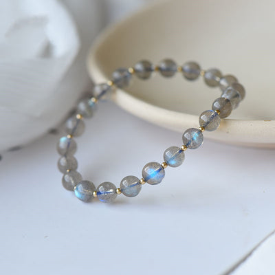 Pulsera de Piedra Luna Gris Natural con Detalles de Oro - Image 10