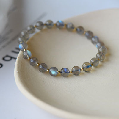 Pulsera de Piedra Luna Gris Natural con Detalles de Oro - Image 5