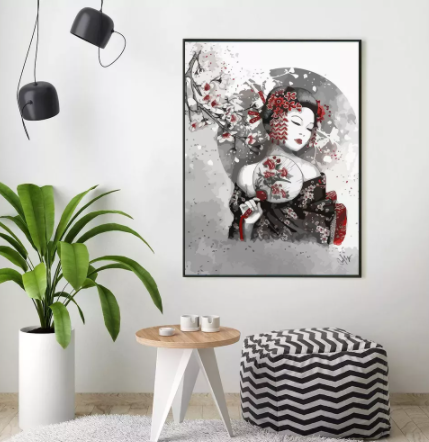 Cuadro Pintura por Números Mujer Japonesa - Arte Decorativo Hecho a Mano