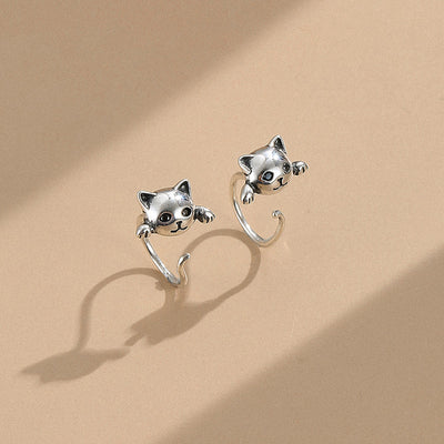 Aretes de Plata Pura Gato Minimalista - Diseño Elegante y Sofisticado