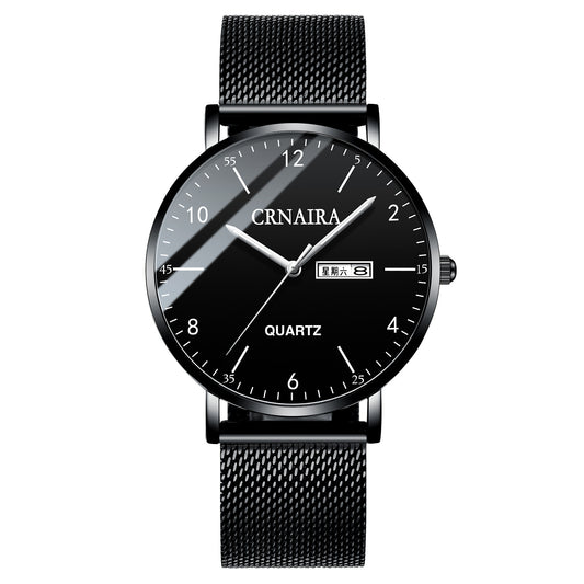 Reloj Hombre Acero Inoxidable Negro - Cuarzo Elegante Malla Metálica