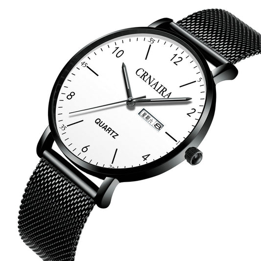 Reloj Hombre Acero Inoxidable Negro - Cuarzo Elegante Malla Metálica - Image 2