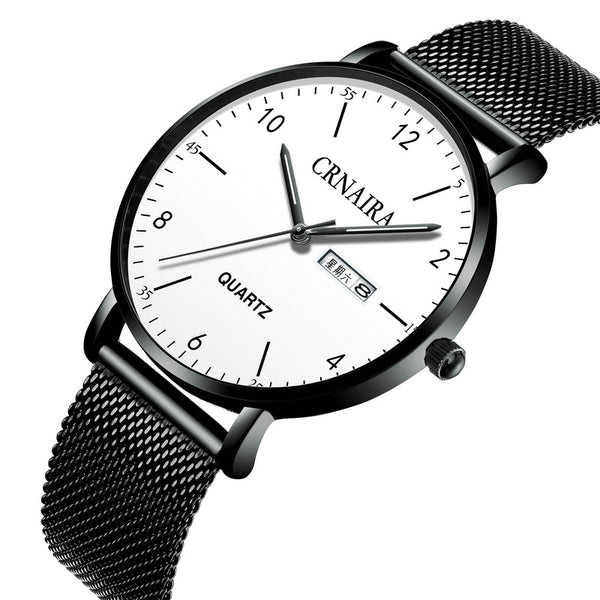 Reloj Hombre Acero Inoxidable Negro - Cuarzo Elegante Malla Metálica