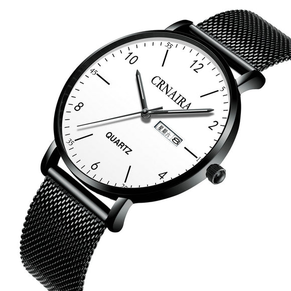 Reloj Hombre Acero Inoxidable Negro - Cuarzo Elegante Malla Metálica