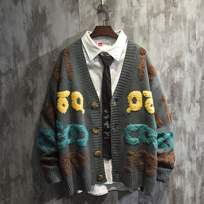 Cardigan Suelto de Punto para Hombre Estilo Hong Kong - Atuendo de Pareja - Image 10