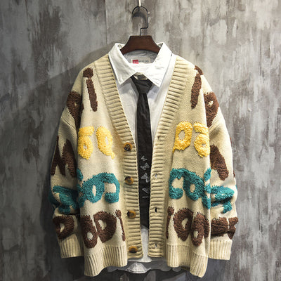 Cardigan Suelto de Punto para Hombre Estilo Hong Kong - Atuendo de Pareja - Image 2