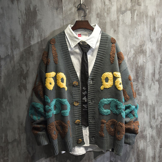 Cardigan Suelto de Punto para Hombre Estilo Hong Kong - Atuendo de Pareja - Image 4