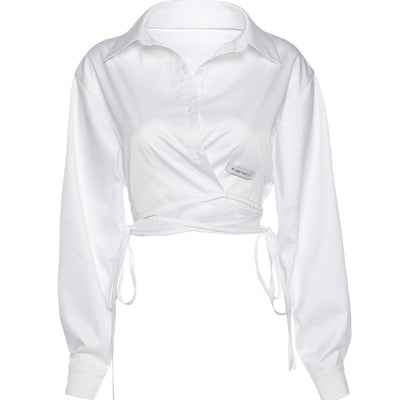 Blusa Blanca Polo con Cuello, Mangas Murciélago y Hombros Descubiertos - Image 8