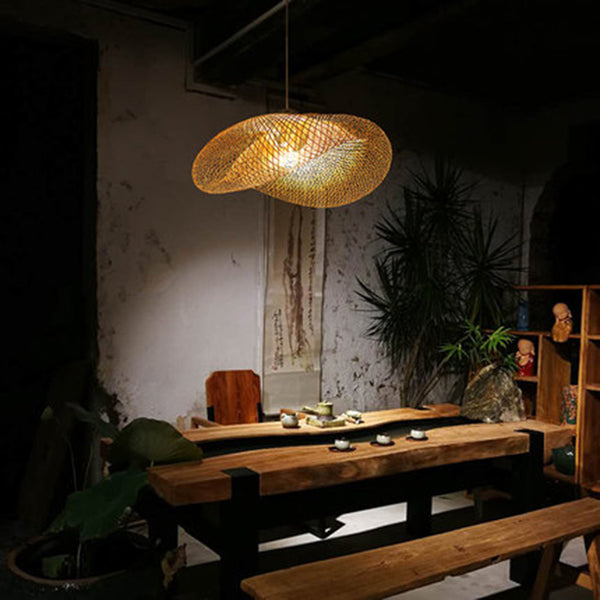 Lámpara Araña de Bambú Zen para Sala de Té